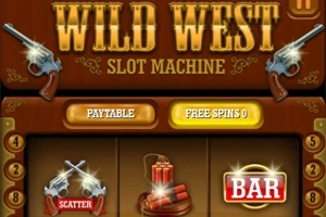 Wild West-temad spelautomat med två revolvrar, dynamit och BAR-symboler