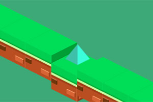 Isometrisk illustration av en grön blockplattform med en triangulär fördjupning mot en enfärgad bakgrund i grönt