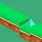 Isometrisk illustration av en grön blockplattform med en triangulär fördjupning mot en enfärgad bakgrund i grönt