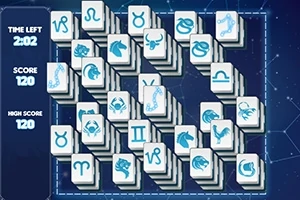 Brädspel med staplade brickor som visar olika zodiaksymboler