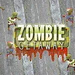 Titel Zombie Getaway i mitten omgiven av tecknade gröna zombies på en grå bakgrund